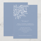 Modern Dusty Blue Line Art Floral Wedding Kaart (Voorkant / Achterkant)