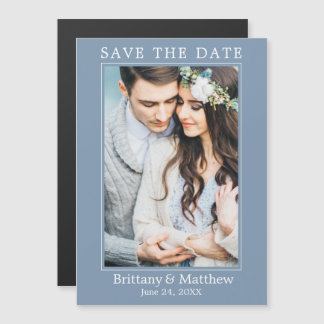 Modern Dusty Blue Magnetic Save the Date