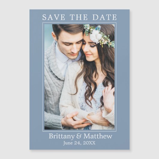 Modern Dusty Blue Magnetic Save the Date (Voorkant)