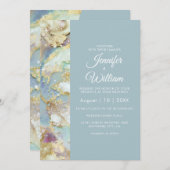 Modern Dusty Blue Marble Elegant Chic Wedding Kaart (Voorkant / Achterkant)