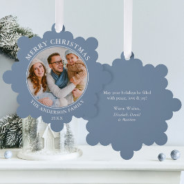 Modern Dusty Blue Merry Christmas Foto Ornament Kaart