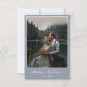 Modern Dusty Blue met twee foto's bruiloft Bedankkaart (Voorkant)