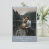 Modern Dusty Blue met twee foto's bruiloft Bedankkaart (Staand voorkant)