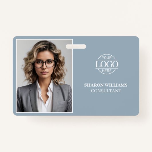 Modern Dusty Blue Minimal Company Employee Photo Badge (Voorkant)