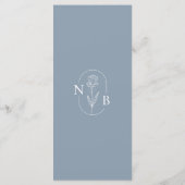 Modern Dusty Blue Minimal Floral Wedding Monogram Menu (Achterkant)