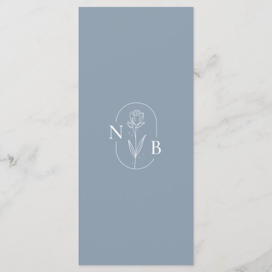 Modern Dusty Blue Minimal Floral Wedding Monogram Menu (Achterkant)