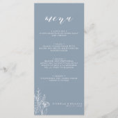 Modern Dusty Blue Minimal Floral Wedding Monogram Menu (Voorkant)
