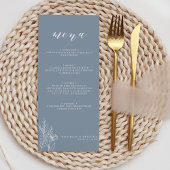 Modern Dusty Blue Minimal Floral Wedding Monogram Menu