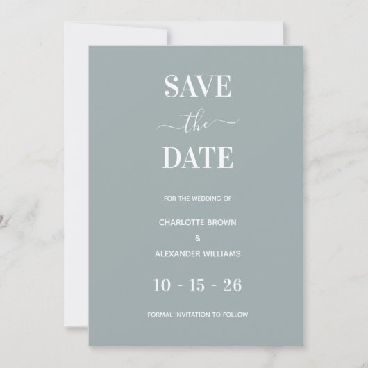 Modern Dusty Blue Minimal Save The Date (Voorkant)