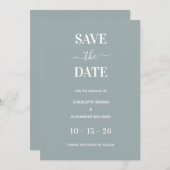 Modern Dusty Blue Minimal Save The Date (Voorkant / Achterkant)