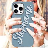 Modern Dusty Blue Minimal Script Naam Case-Mate iPhone Case