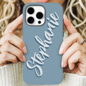 Modern Dusty Blue Minimal Script Naam Case-Mate iPhone Case