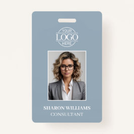 Modern Dusty Blue Minimalist Employee Photo Badge