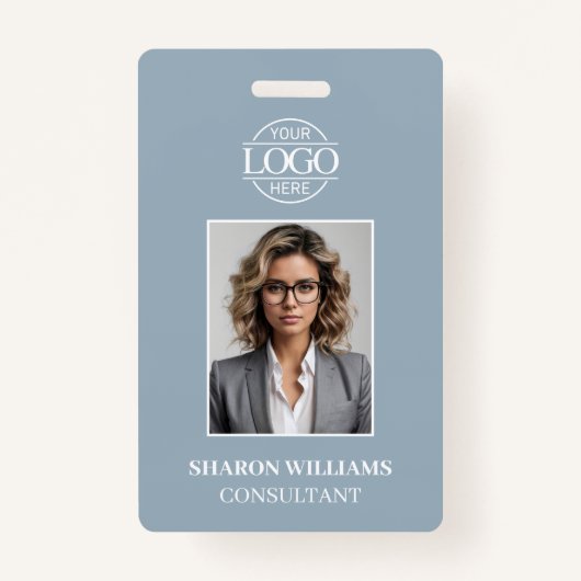 Modern Dusty Blue Minimalist Employee Photo Badge (Voorkant)