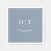 Modern Dusty Blue Minimalist Monogram Weddenschap Servet (Voorkant)