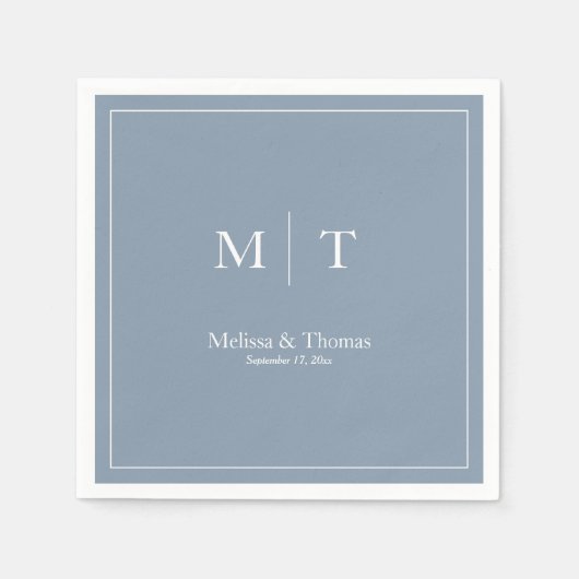 Modern Dusty Blue Minimalist Monogram Weddenschap Servet (Voorkant)