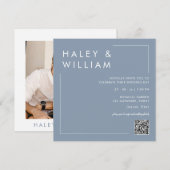 Modern Dusty Blue Minimalist Photo Wedding Kaart (Voorkant / Achterkant)