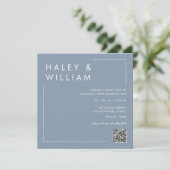 Modern Dusty Blue Minimalist Photo Wedding Kaart (Staand voorkant)