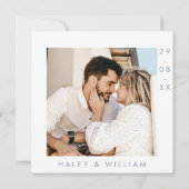 Modern Dusty Blue Minimalist Photo Wedding Kaart (Achterkant)