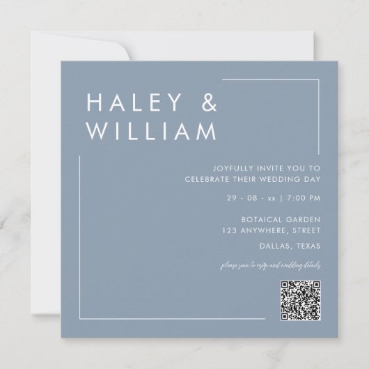 Modern Dusty Blue Minimalist Photo Wedding Kaart (Voorkant)