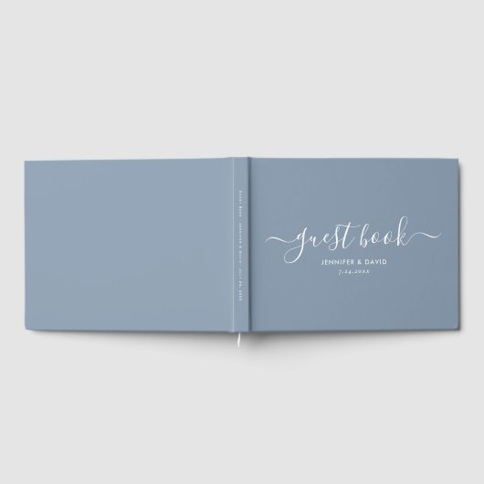 Modern Dusty Blue Minimalist Script Wedding Gastenboek (Volledig)