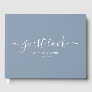 Modern Dusty Blue Minimalist Script Wedding Gastenboek