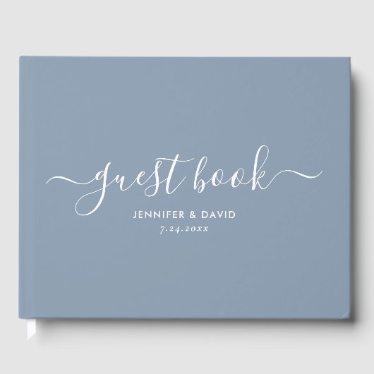 Modern Dusty Blue Minimalist Script Wedding Gastenboek (Voorkant)