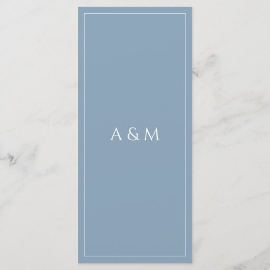 Modern dusty blue minimalist wedding menu (Achterkant)