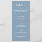 Modern dusty blue minimalist wedding menu (Voorkant)