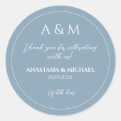 Modern dusty blue minimalist wedding ronde sticker (Voorkant)