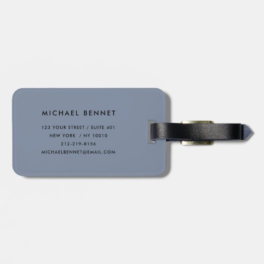 Modern Dusty Blue Monogram Bagagelabel (Achterkant horizontaal)