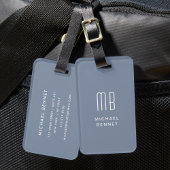 Modern Dusty Blue Monogram Bagagelabel