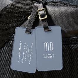 Modern Dusty Blue Monogram Bagagelabel