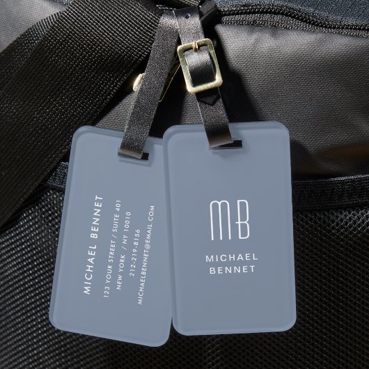 Modern Dusty Blue Monogram Bagagelabel