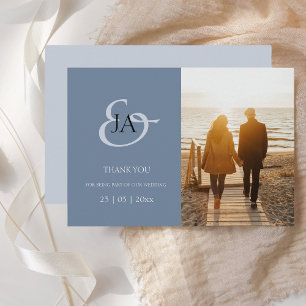Modern Dusty Blue Monogram Foto Weddenschap Bedank