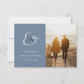 Modern Dusty Blue Monogram Foto Weddenschap Bedank (Voorkant)
