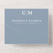 Modern Dusty Blue Monogram QR code RSVP Weddenscha All In One Uitnodiging (Achterkant)