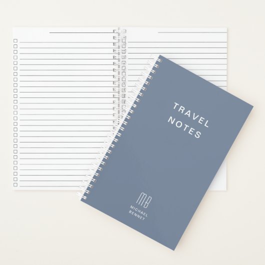 Modern Dusty Blue Monogram Reizen Notitieboek (Binnen)