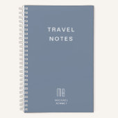 Modern Dusty Blue Monogram Reizen Notitieboek (Voorkant)