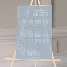 Modern Dusty Blue Monogram Script Wedding Seat