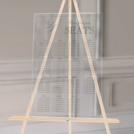 Modern Dusty Blue Monogram Script Wedding Seat Acryl Bord
