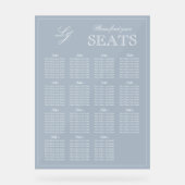 Modern Dusty Blue Monogram Script Wedding Seat Acryl Bord (Voorkant)