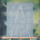 Modern Dusty Blue Monogram Script Wedding Seat Acryl Bord (Neutraal)