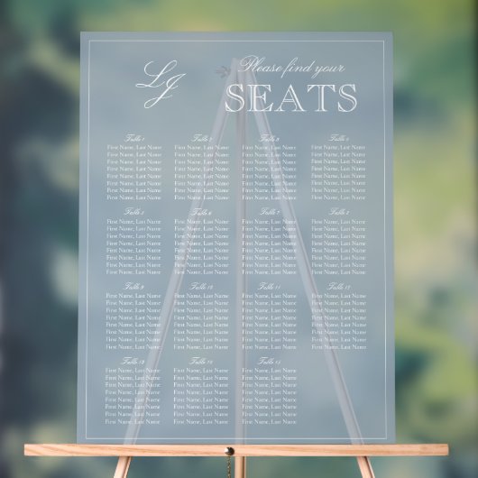 Modern Dusty Blue Monogram Script Wedding Seat Acryl Bord (Neutraal)