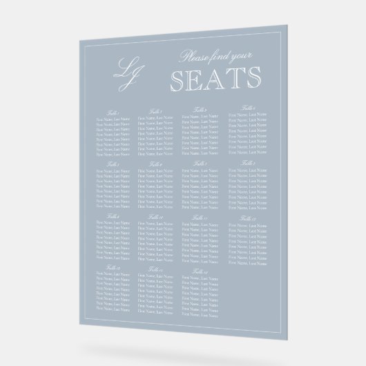 Modern Dusty Blue Monogram Script Wedding Seat Acryl Bord (Hoek)