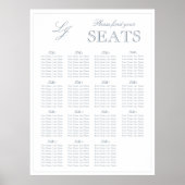 Modern Dusty Blue Monogram Script Wedding Seat Poster (Voorkant)