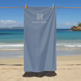 Modern Dusty Blue Monogram Strandlaken