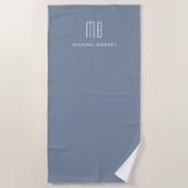 Modern Dusty Blue Monogram Strandlaken (Voorkant)