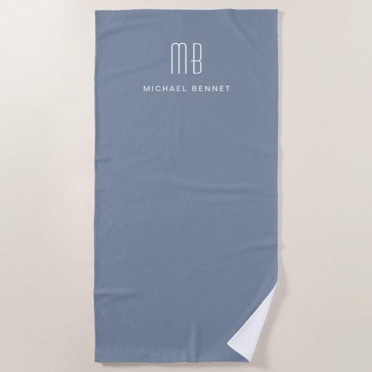 Modern Dusty Blue Monogram Strandlaken (Voorkant)