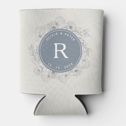 Modern Dusty Blue Monogram Wedding Blikjeskoeler (Voorkant)